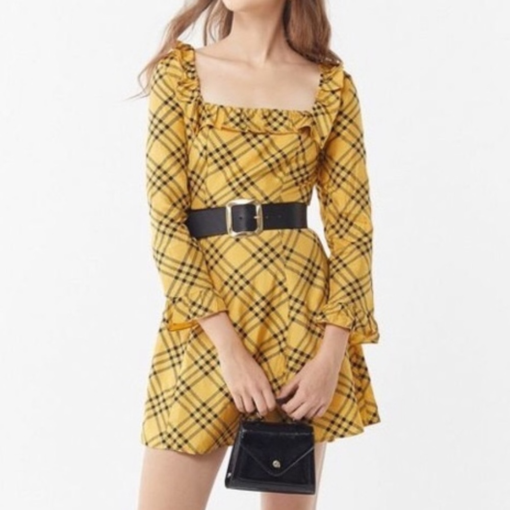Urban Outfitters Mustard & Black Ruffle Mini Dress